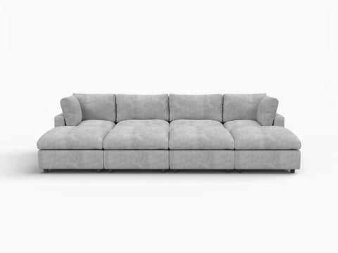 Lounge Cloud Sectional Sofa Covers | Light Grey Linen-Blend Chenille Sofa Cover for 4-Seater with 4-Ottomans