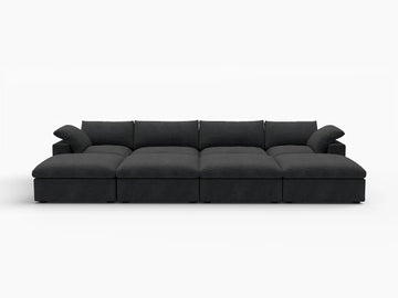 Deluxe Premium Cloud Sectional Sofa Covers | Black Cotton and Linen Sofa Cover for 4-Seater with 4-Ottomans