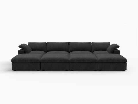 Deluxe Premium Cloud Sectional Sofa Covers | Black Cotton and Linen Sofa Cover for 4-Seater with 4-Ottomans
