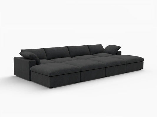 Deluxe Premium Cloud Sectional Sofa Covers | Black Cotton and Linen Sofa Cover for 4-Seater with 4-Ottomans