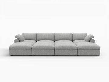 Deluxe Premium Cloud Sectional Sofa Covers | Light Grey Cotton and Linen Sofa Cover for 4-Seater with 4-Ottomans