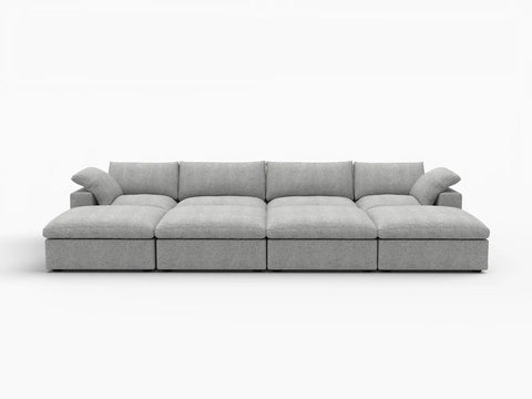 Deluxe Premium Cloud Sectional Sofa Covers | Light Grey Cotton and Linen Sofa Cover for 4-Seater with 4-Ottomans