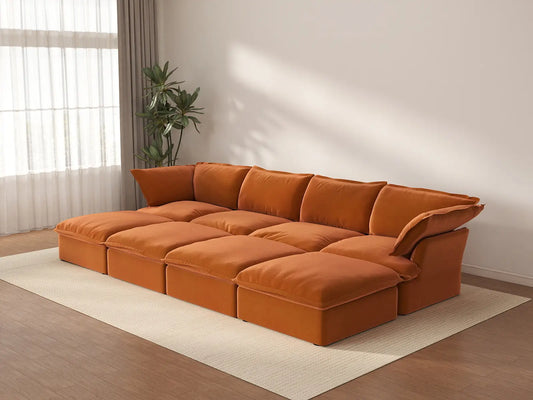 Deluxe Cloud 4-Seater Pit Sectional with Storage | 8-Piece (includes 4 ottomans), Velvet Fabric, Washable Covers