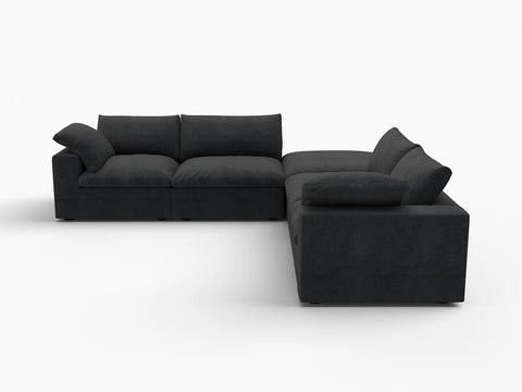 Deluxe Premium Cloud Sectional Sofa Covers | Black Cotton and Linen Sofa Cover for 4-Seater with 1-Ottoman