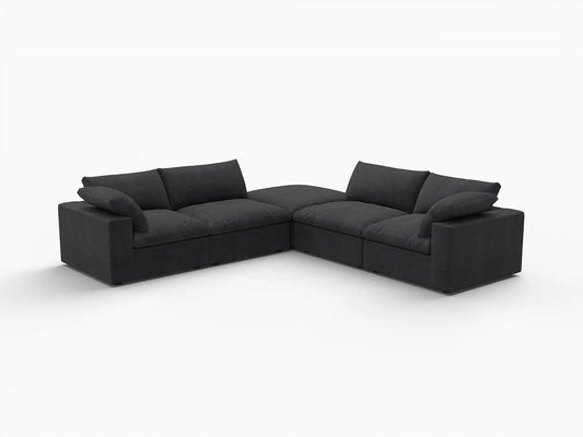 Deluxe Premium Cloud Sectional Sofa Covers | Black Cotton and Linen Sofa Cover for 4-Seater with 1-Ottoman