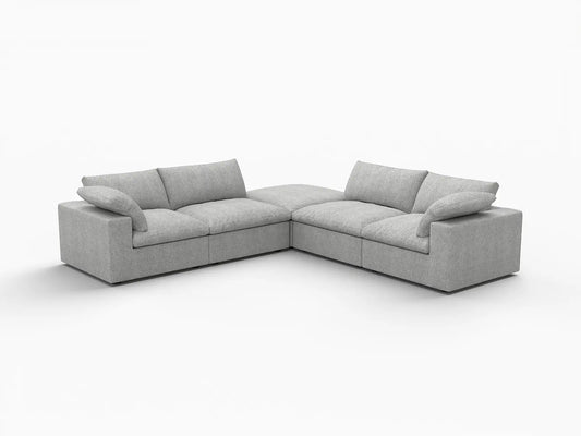 Deluxe Premium Cloud Sectional Sofa Covers | Light Grey Cotton and Linen Sofa Cover for 4-Seater with 1-Ottoman