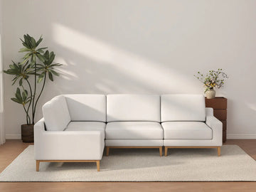 Deluxe Cloud 4-Seater White Large Space L-Shaped Sectional | 4-Piece, Linen Look Poly Fabric, Easy To Clean