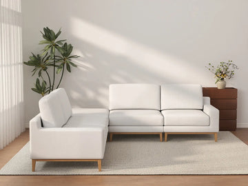 Deluxe Cloud 4-Seater White Large Space V-Shaped Sectional | 5-Piece (Includes 1 Ottoman), Linen Look Poly Fabric, Easy To Clean