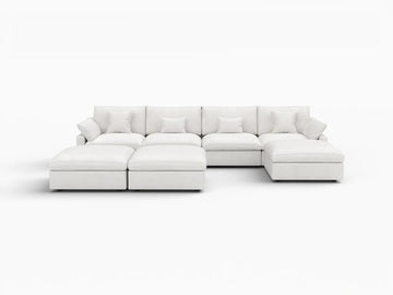 Deluxe Slope Cloud Sectional Sofa Covers | White Chenille and Linen Sofa Cover for 4-Seater with 3-Ottomans
