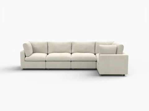 Lounge Cloud Sectional Sofa Covers | Beige Linen-Blend Chenille Sofa Cover for 5-Seater