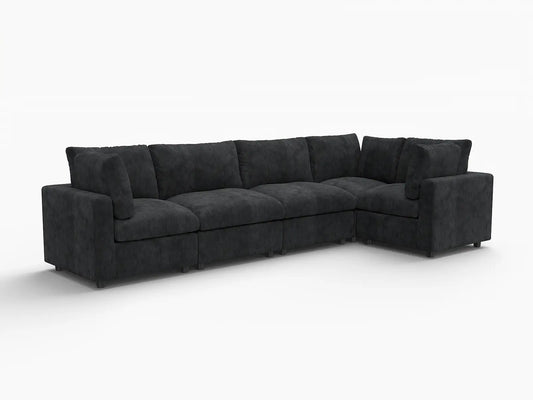 Lounge Cloud Sectional Sofa Covers | Black Linen-Blend Chenille Sofa Cover for 5-Seater