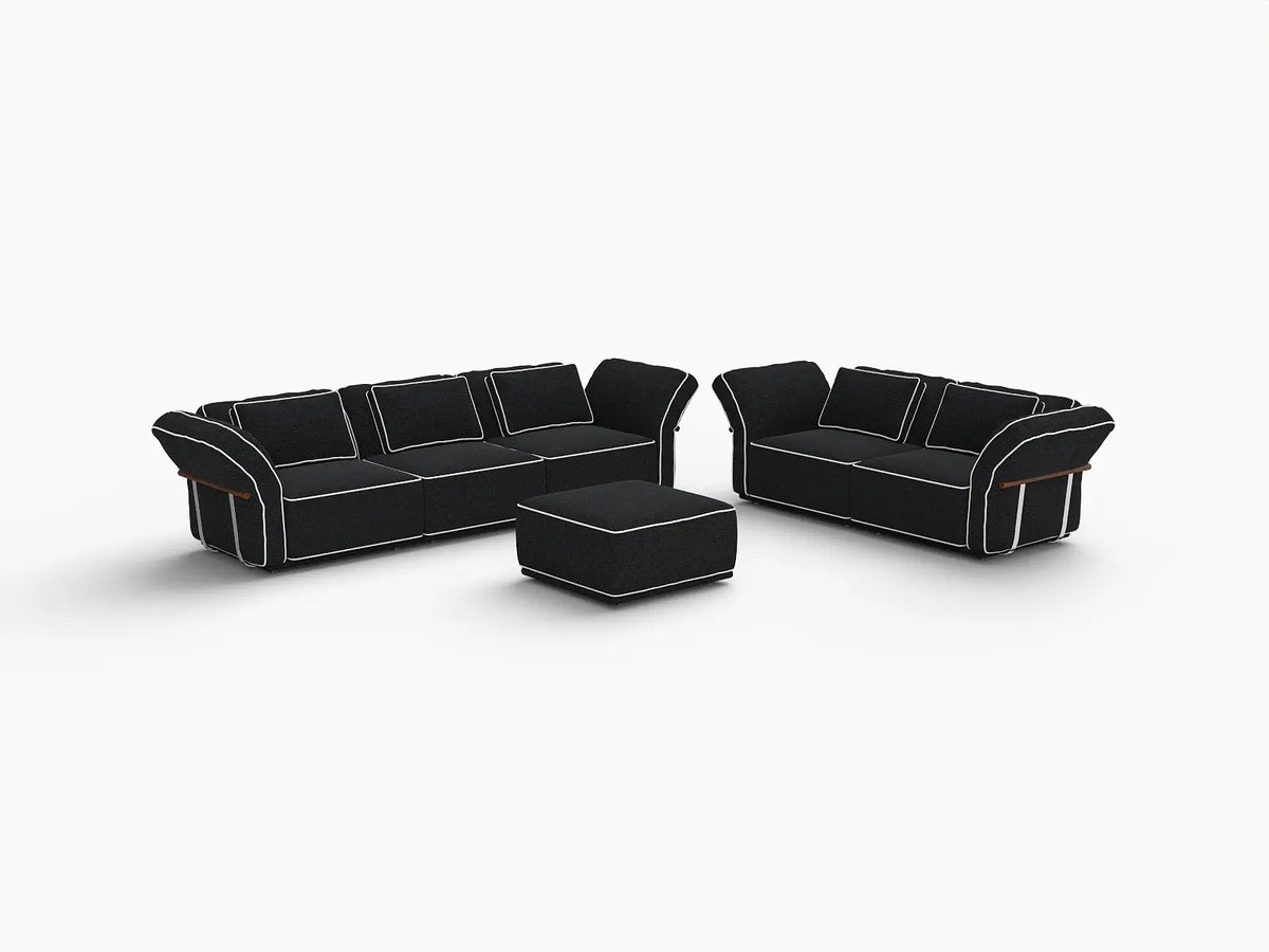 Deluxe Cloud 5-Seater Black Large Space L-Shaped Sectional | 6-Piece (Includes 1 Ottoman), Bouclé Sherpa-Like Fabric, Easy To Clean