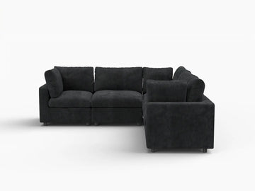 Fundas de sofá seccional Lounge Cloud | Funda de sofá chenilla de lino negro para 5 plazas
