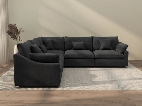 Sofás seccionales Deluxe Slope Cloud | Seccionales en forma de V de lino color caqui de 5 piezas, 5 plazas