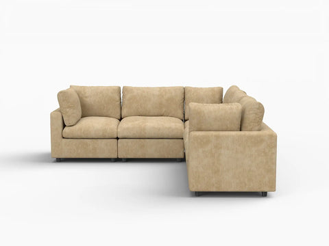 Lounge Cloud Sectional Sofa Covers | Khaki Linen-Blend Chenille Sofa Cover for 5-Seater