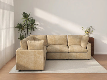 Deluxe Cloud 5-Seater Khaki Large Space V-Shaped Sectional | 5-Piece, Linen-Blend Chenille Fabric, Easy To Clean