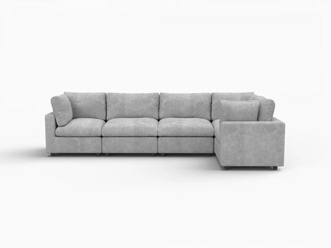 Lounge Cloud Sectional Sofa Covers | Light Grey Linen-Blend Chenille Sofa Cover for 5-Seater