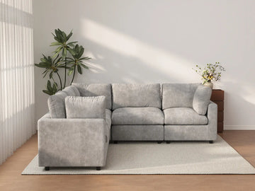 Sofá Seccional en Forma de V de 5 Plazas Deluxe Cloud, Gris Claro | 5 Piezas, Tela de Chenilla con Mezcla de Lino, Fundas de Cojín Lavables