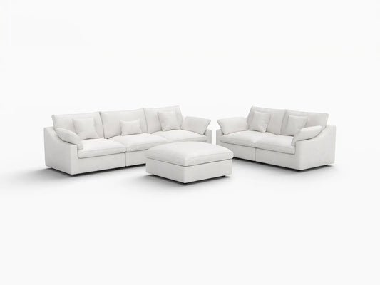 Deluxe Slope Cloud Sectional Sofa Covers | White Chenille and Linen Sofa Cover for 5-Seater with 1-Ottoman