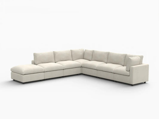 Fundas de sofá seccional Lounge Cloud | Funda de sofá de chenilla de lino mezclado beige para 6 plazas con 1 otomana