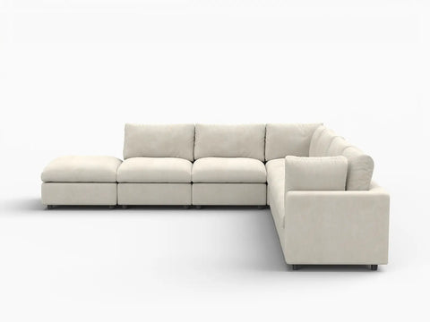 Lounge Cloud Sectional Sofa Covers | Beige Linen-Blend Chenille Sofa Cover for 6-Seater with 1-Ottoman