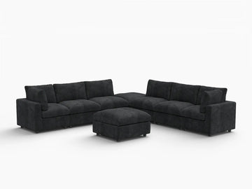 Fundas de sofá seccional Lounge Cloud | Funda de sofá de chenilla de mezcla de lino negro para 6 asientos con 2 otomanas