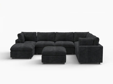 Fundas de sofá seccional Lounge Cloud | Funda de sofá de chenilla de mezcla de lino negro para 6 plazas con 2 otomanas