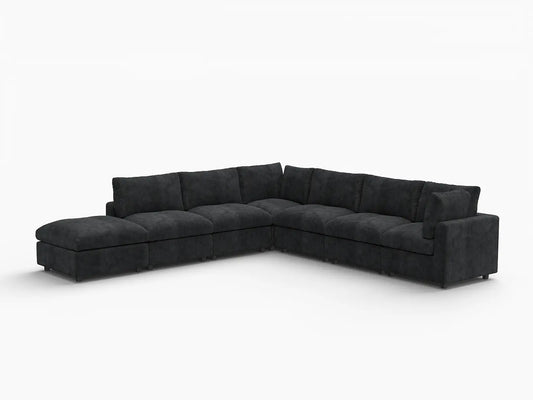 Fundas de sofá seccional Lounge Cloud | Funda de sofá de chenilla mezcla lino negro para 6 asientos con 1 otomana