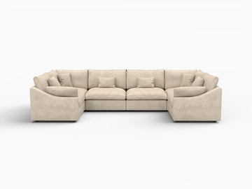 Deluxe Slope Cloud Sectional Sofa Covers | Khaki Chenille and Linen Sofa Cover for 6-Seater