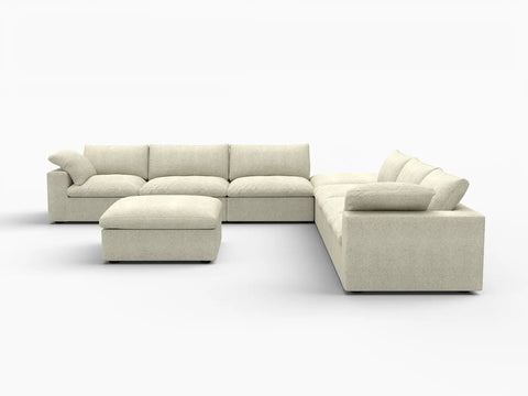 Deluxe Premium Cloud Sectional Sofa Covers | Khaki Cotton and Linen Sofa Cover for 6-Seater with 2-Ottomans