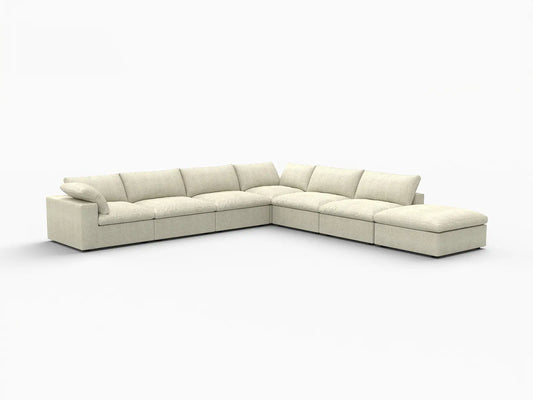 Deluxe Premium Cloud Sectional Sofa Covers | Khaki Cotton and Linen Sofa Cover for 6-Seater with 1-Ottoman