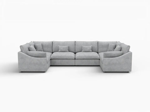Deluxe Slope Cloud Sectional Sofa Covers | Light Grey Chenille and Linen Sofa Cover for 6-Seater