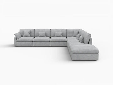 Deluxe Slope Cloud Sectional Sofa Covers | Light Grey Chenille and Linen Sofa Cover for 6-Seater with 1-Ottoman