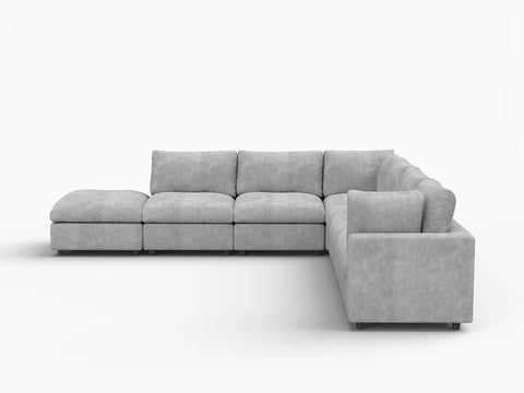 Lounge Cloud Sectional Sofa Covers | Light Grey Linen-Blend Chenille Sofa Cover for 6-Seater with 1-Ottoman