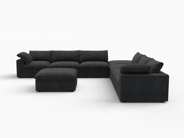 Deluxe Premium Cloud Sectional Sofa Covers | Black Cotton and Linen Sofa Cover for 6-Seater with 2-Ottomans