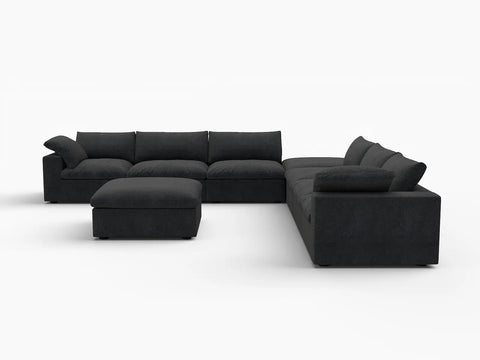 Deluxe Premium Cloud Sectional Sofa Covers | Black Cotton and Linen Sofa Cover for 6-Seater with 2-Ottomans