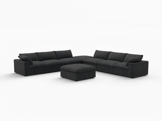 Deluxe Premium Cloud Sectional Sofa Covers | Black Cotton and Linen Sofa Cover for 6-Seater with 2-Ottomans