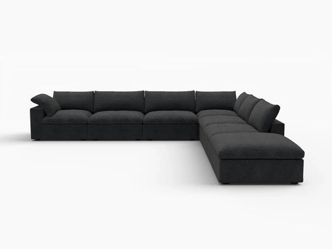 Deluxe Premium Cloud Sectional Sofa Covers | Black Cotton and Linen Sofa Cover for 6-Seater with 1-Ottoman