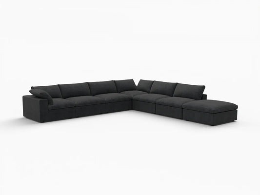 Deluxe Premium Cloud Sectional Sofa Covers | Black Cotton and Linen Sofa Cover for 6-Seater with 1-Ottoman