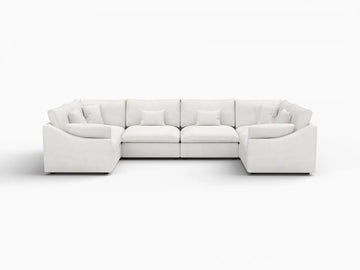 Deluxe Slope Cloud Sectional Sofa Covers | White Chenille and Linen Sofa Cover for 6-Seater