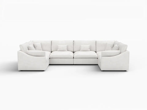 Deluxe Slope Cloud Sectional Sofa Covers | White Chenille and Linen Sofa Cover for 6-Seater