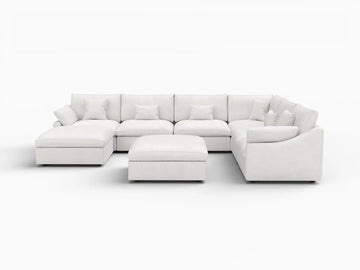 Deluxe Slope Cloud Sectional Sofa Covers | White Chenille and Linen Sofa Cover for 6-Seater with 2-Ottomans