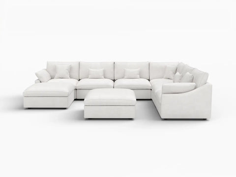 Deluxe Slope Cloud Sectional Sofa Covers | White Chenille and Linen Sofa Cover for 6-Seater with 2-Ottomans