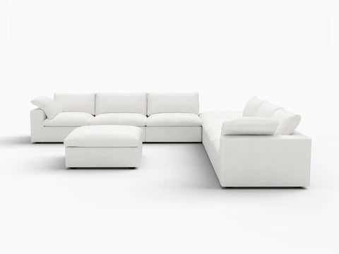Deluxe Premium Cloud Sectional Sofa Covers | White Cotton and Linen Sofa Cover for 6-Seater with 2-Ottomans