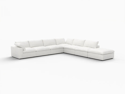 Deluxe Premium Cloud Sectional Sofa Covers | White Cotton and Linen Sofa Cover for 6-Seater with 1-Ottoman