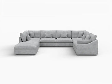 Deluxe Slope Cloud Sectional Sofa Covers | Light Grey Chenille and Linen Sofa Cover for 7-Seater with 1-Ottoman