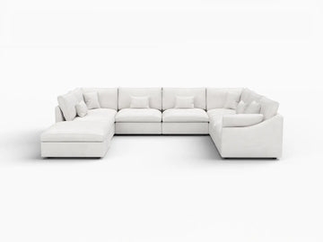Deluxe Slope Cloud Sectional Sofa Covers | White Chenille and Linen Sofa Cover for 7-Seater with 1-Ottoman