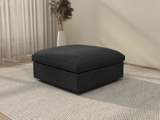 Deluxe Cloud Black Washable Ottoman | 1-Piece, Chenille and Linen Fabric, Modular Design
