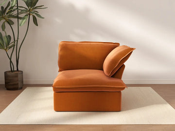 Deluxe Cloud Dark Orange 1-Seater Sofa | 1-Piece, Velvet Fabric, Washable Covers