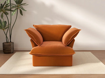 Deluxe Cloud Dark Orange 1-Seater Sofa | 1-Piece, Velvet Fabric, Washable Covers